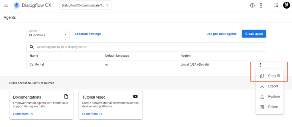 Google Cloud IAM & Admin interface showing the list of service accounts for the "octa-bot-gk9b" project, with the three-dot menu (Actions) of a service account highlighted.