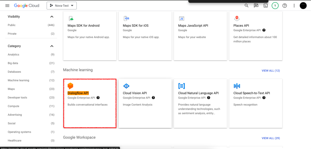 Google Cloud Console dashboard highlighting the "APIs & Services" section in the left-hand navigation menu.