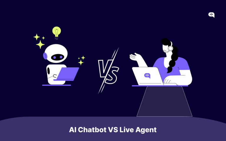 AI Chatbot VS Live Agent: What’s Better For Customer Service? Cover Image for AI Chatbots vs Live Agent, with a chatbot's pic at the left and a live agent's pic at the right