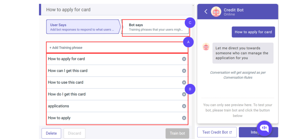 Set Up Conversations (Intents) Set up intents and conversation in the chatbot