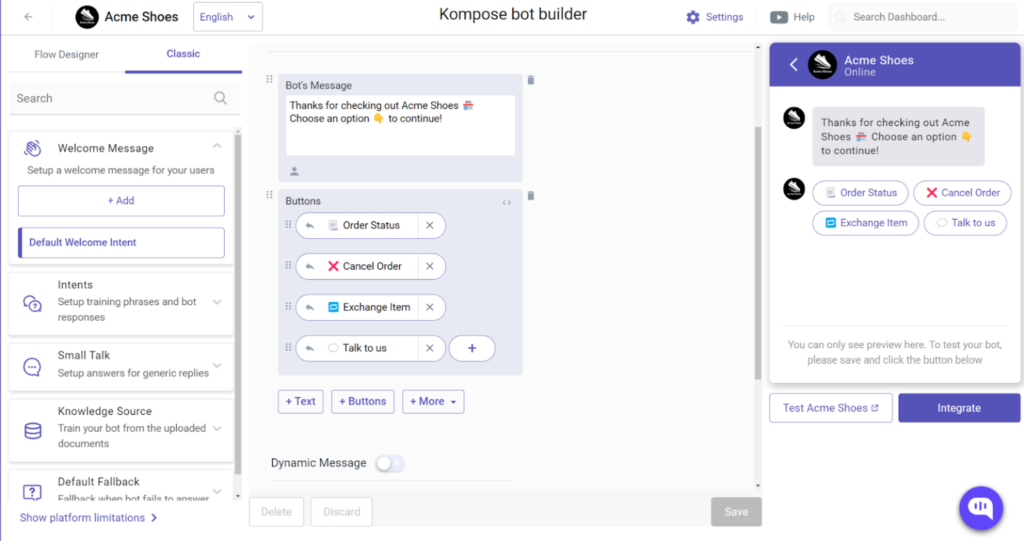kompose bot builder chat flow.