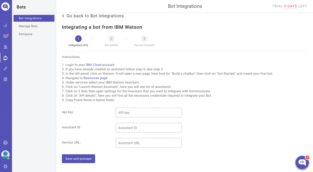 integrating bot from IBM watson.