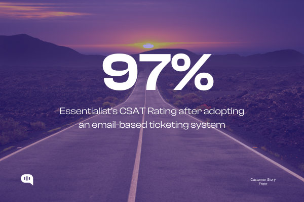 Essentialist Achieved a 97% CSAT Rating with their New Email Ticketing System Image of a road leading towards a sunset with the text "97% Essentialist's CSAT Rating after adopting an email-based ticketing system."