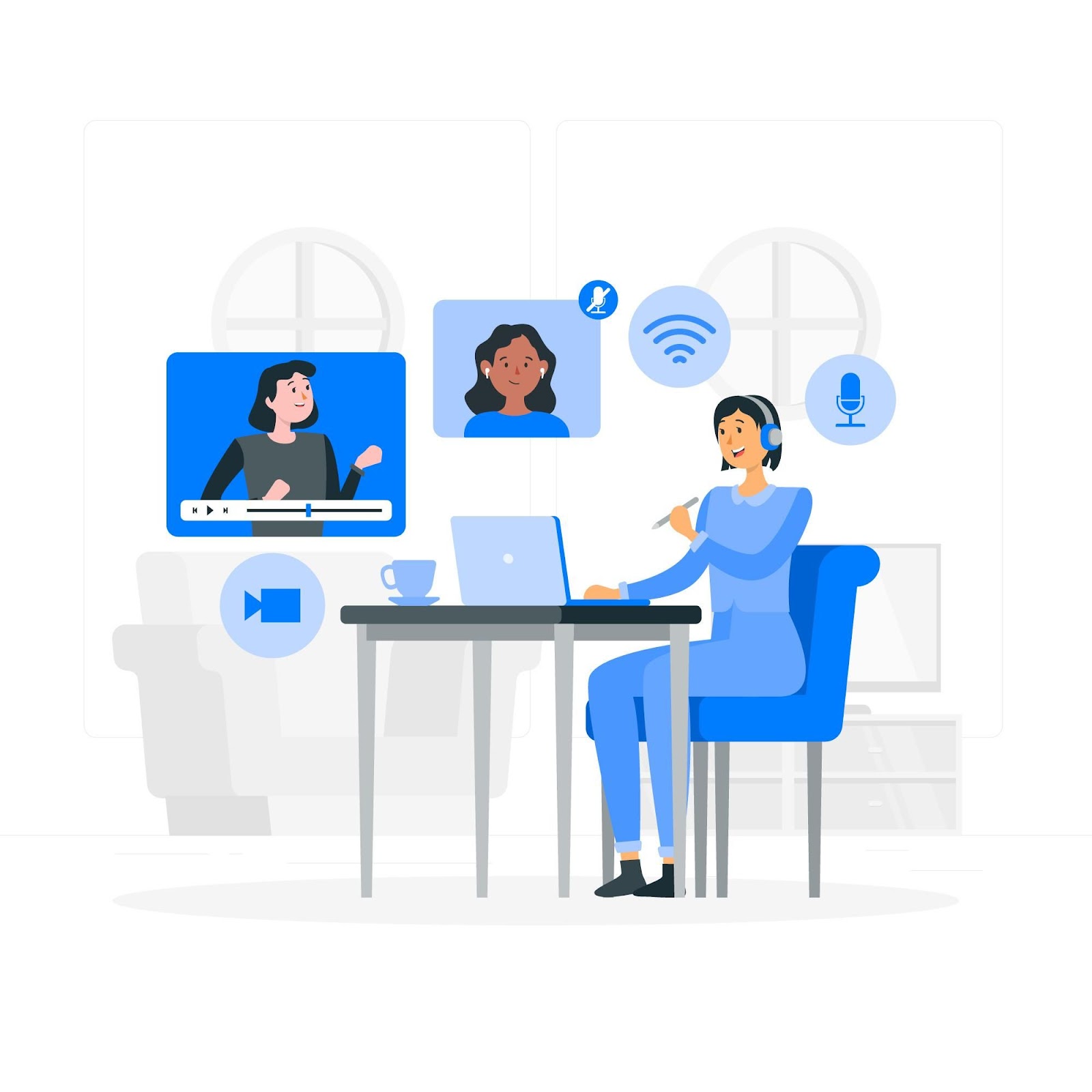 Video Support illustration of people connecting over internet