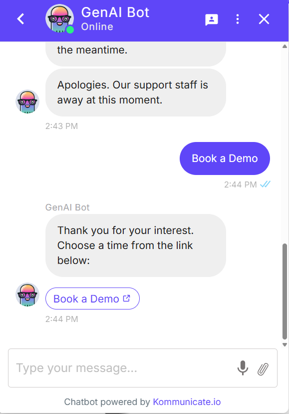 Screenshot of Kommunicate's dashboard showing conversation sales
