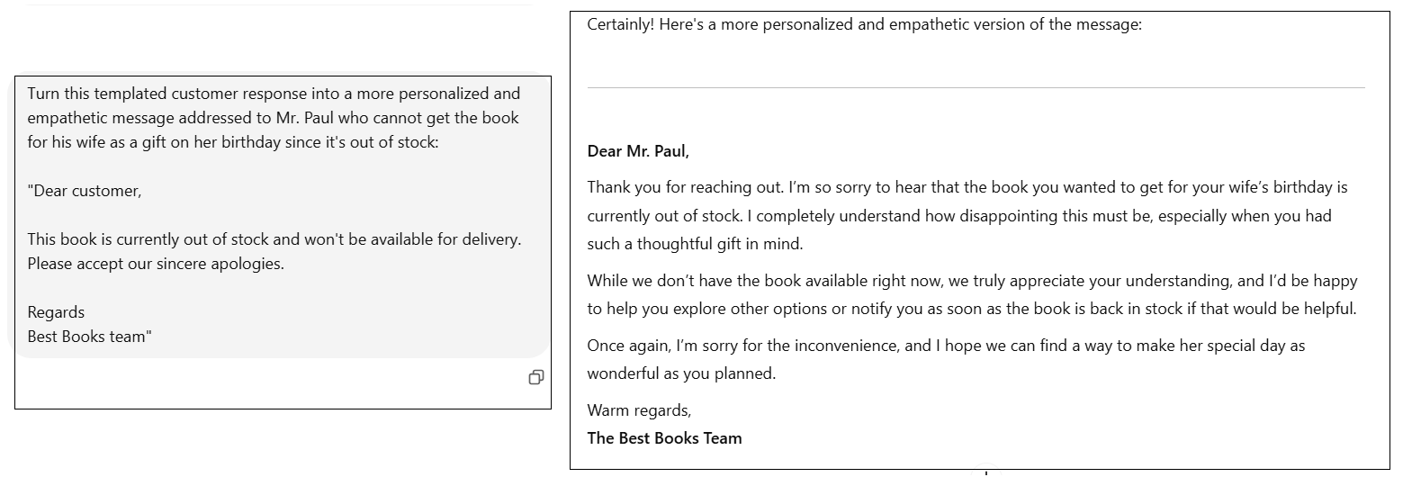 Screenshot from ChatGPT showing Personalized Custom Templates