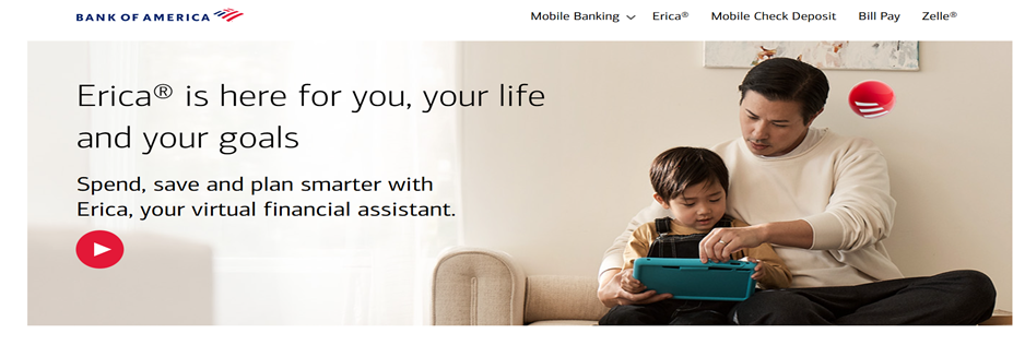 Bank Of America: Meet Erica, Your AI Assistant Bank of America mobile banking app screenshot with Erica virtual financial assistant features.