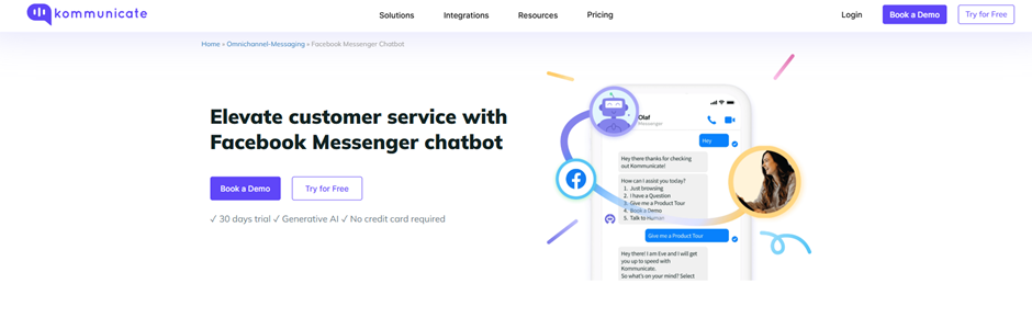 Kommunicate: Chatbot For Facebook Messenger Kommunicate webpage: Elevate customer service with Facebook Messenger chatbot.