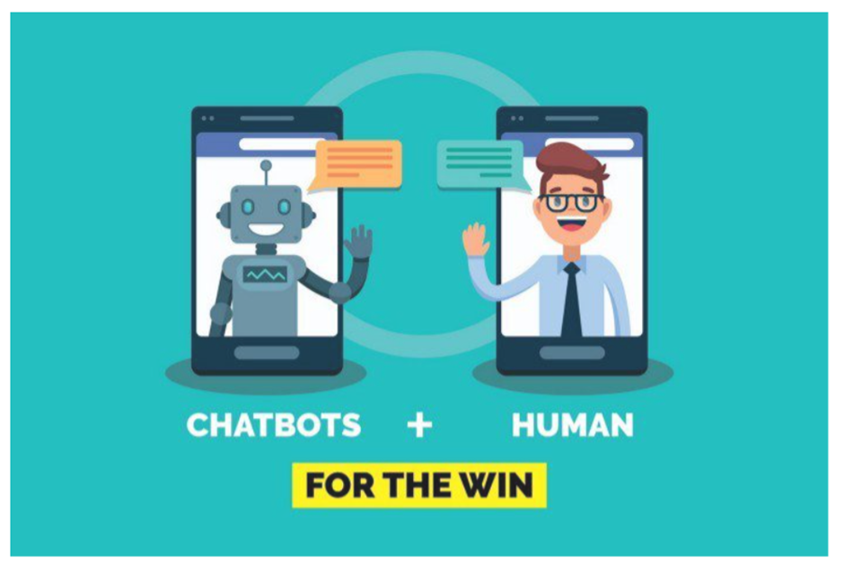 Chatbots And Humans: A Winning Formula Image stating chatbots and humans together lead to success.
