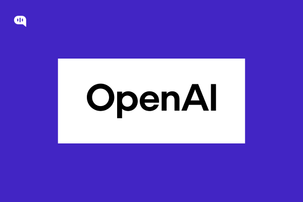 Open AI OpenAI logo displayed on a white rectangle with a purple background.