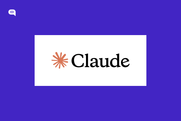 Claude Claude logo featuring an orange asterisk-like symbol followed by the word 'Claude' on a white background with a purple border.