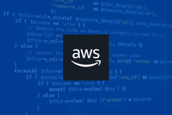 AWS logo and coding in the background