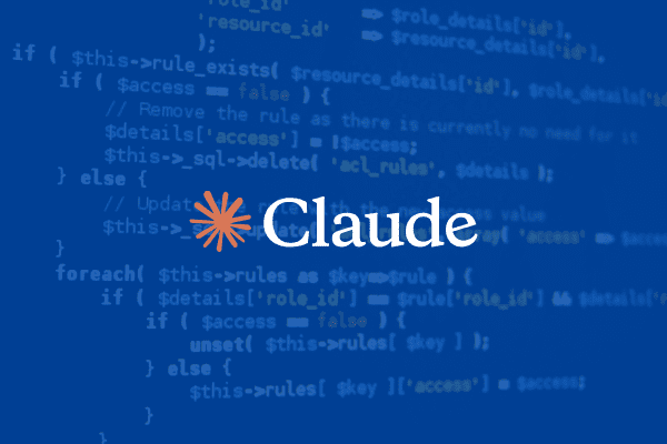 Text saying Claude with their logo and coding in the background