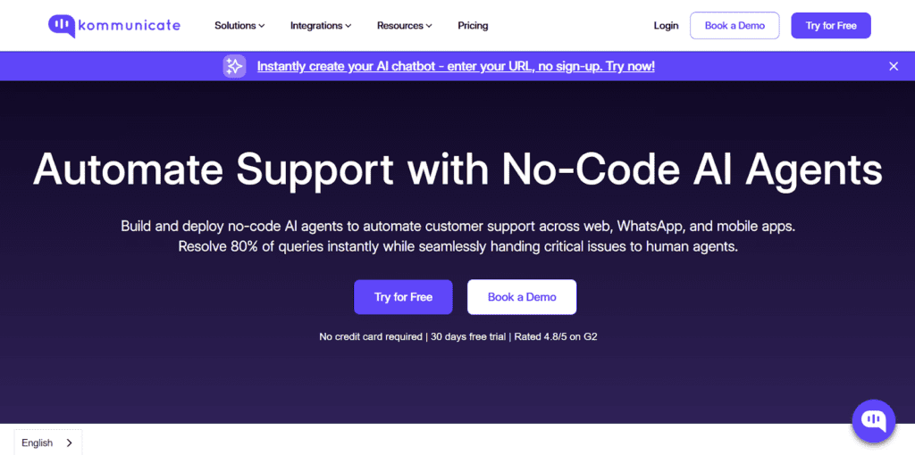 Kommunicate landing page