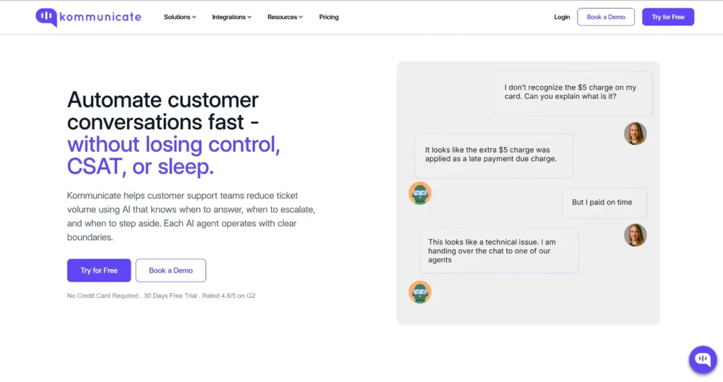 Kommunicate Omnichannel AI Chatbot Kommunicate omnichannel AI chatbot automating a customer billing conversation and escalating it to a human support agent.
