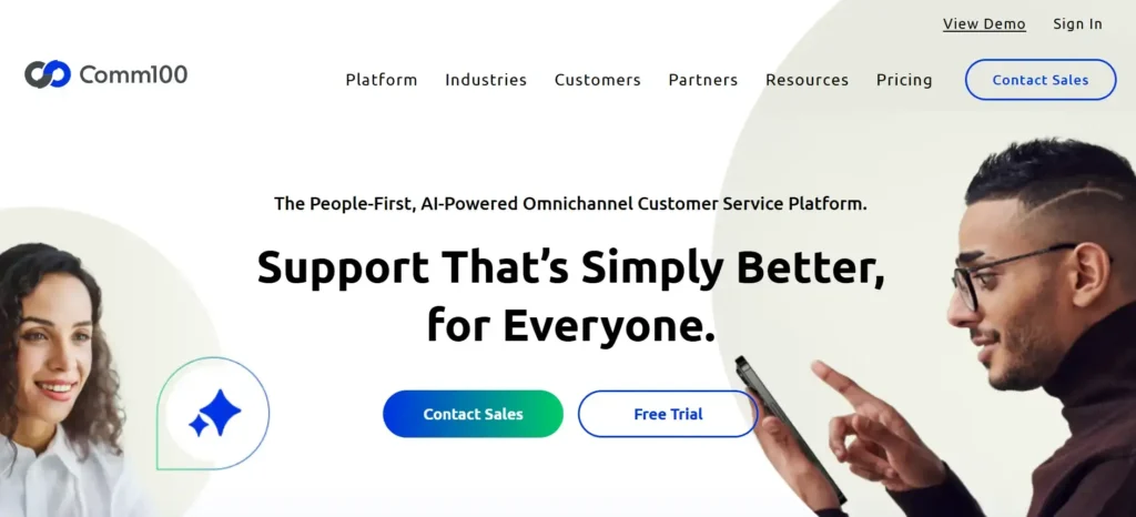 Comm100 Omnichannel AI Chatbot Comm100 omnichannel AI chatbot platform for delivering customer support across multiple digital channels.