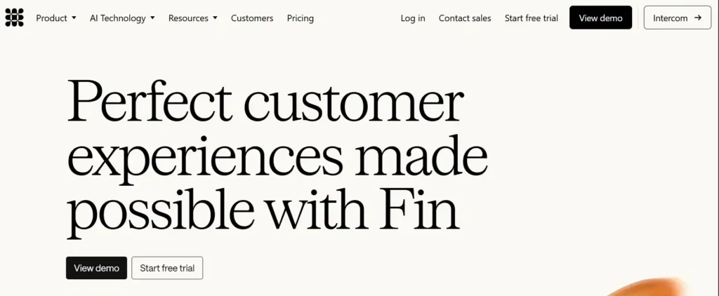 Intercom Fin Omnichannel AI Chatbot Intercom Fin omnichannel AI chatbot homepage promoting automated customer experiences across support channels.