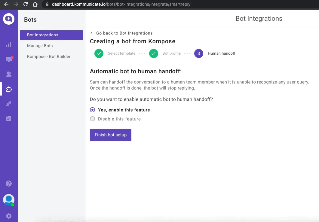 AI-to-human customer support handoff showing a conversation moving from an automated AI agent to a human support agent